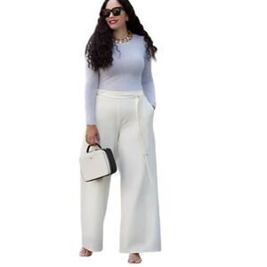 Girl Curves Women Pants Wide Leg Ponte ~ sz 4X Plus Dressy Ivory A458128